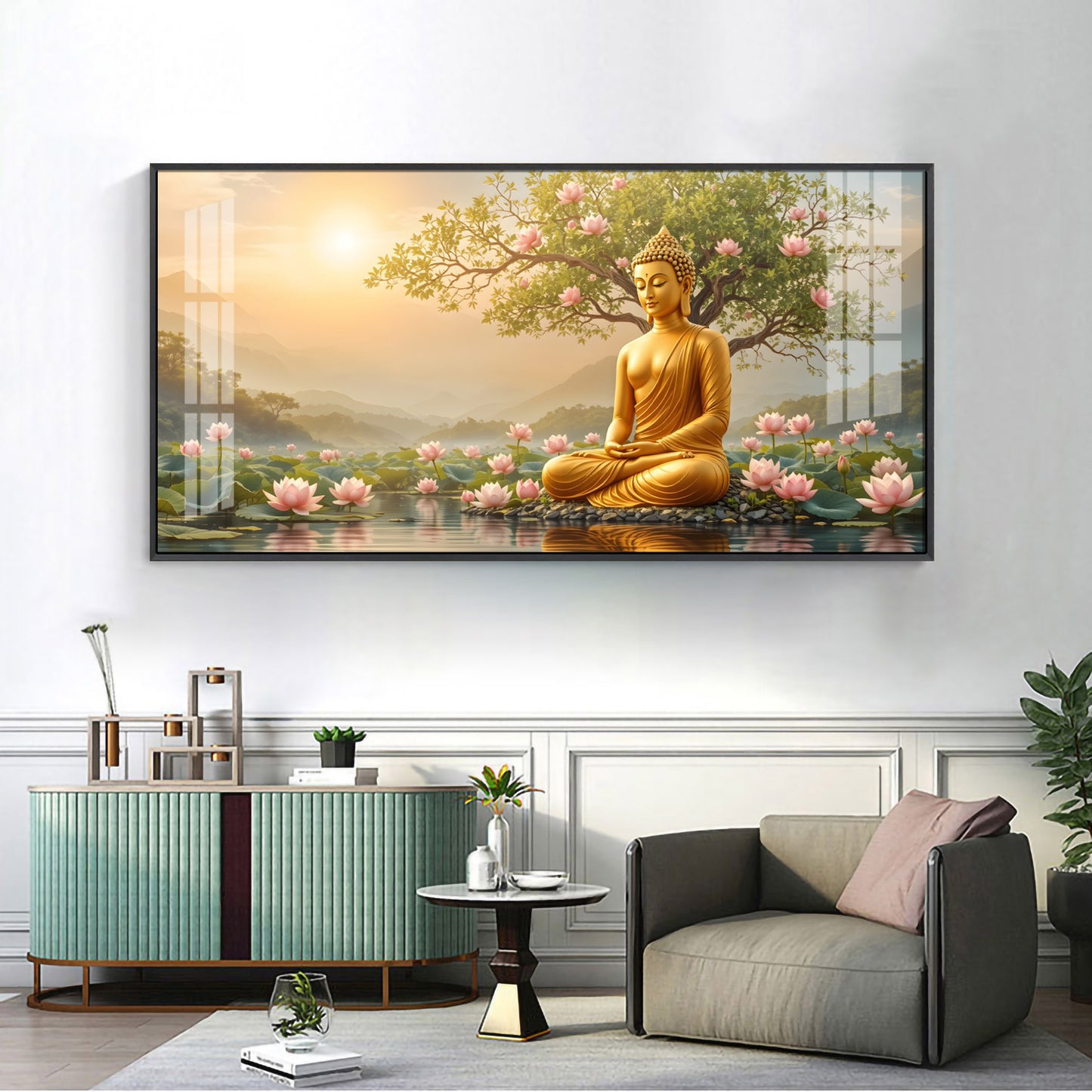 Buddha In Vibrance Light Glass Finish Horizontal Wall Art