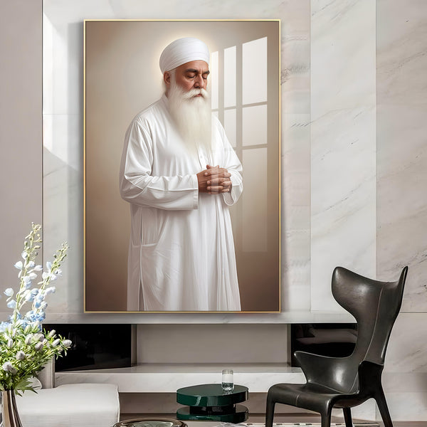 Bhai Chamanjeet Singh Ji Lal Glass Finish Vertical Wall Art