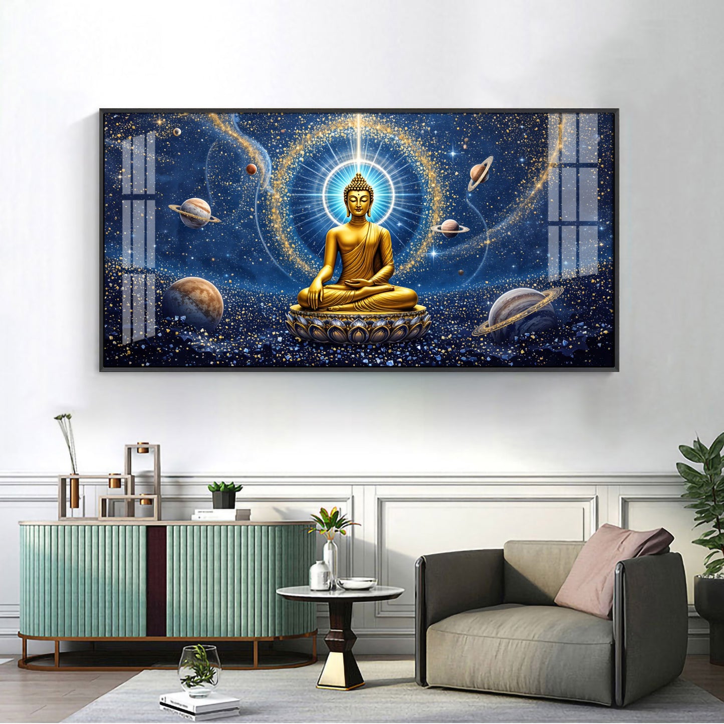 Celestrial Buddha Glass Finish Horizontal Wall Art