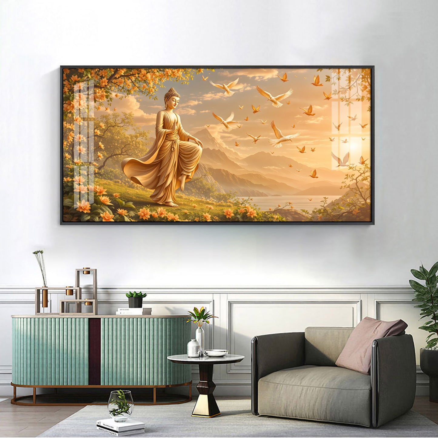 Gudiance Of Light Buddha Glass Finish Horizontal Wall Art