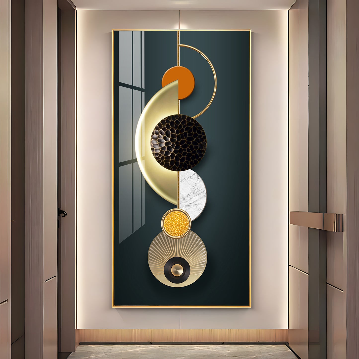 Hemicycle Design Glass Finish Vertical Wall Art