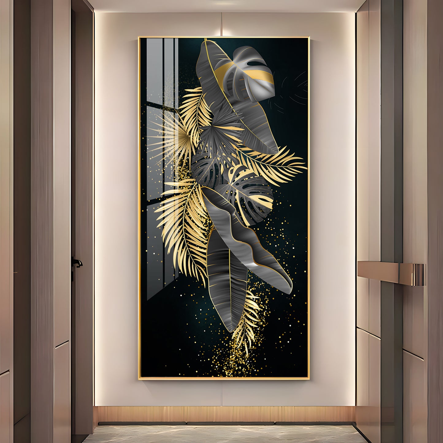 Opulent Avian Glass Finish Vertical Wall Art