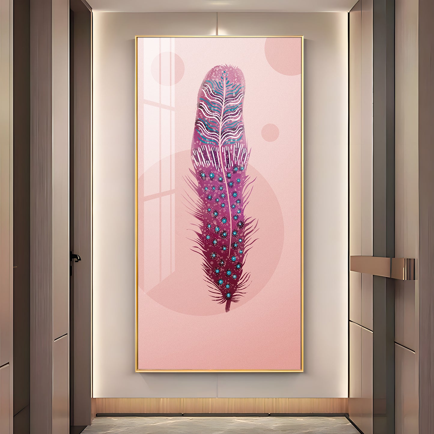 Pink Plume Glass Finish Vertical Wall Art