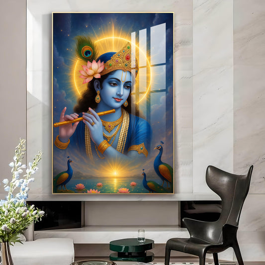 Krishna's Artistry for Modern Homes Glass Finish Vertical Wall Art