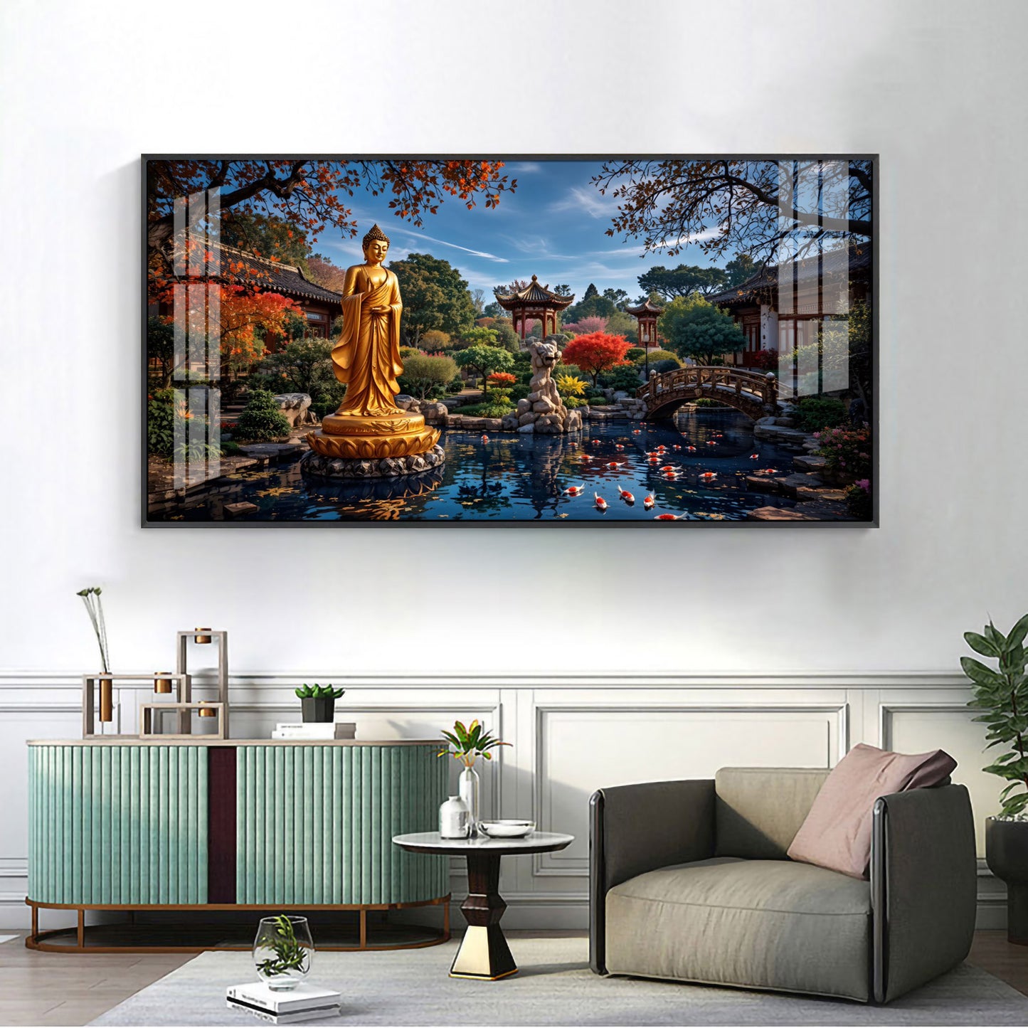 Buddha Statue In Historic Glass Finish Horizontal Wall Art