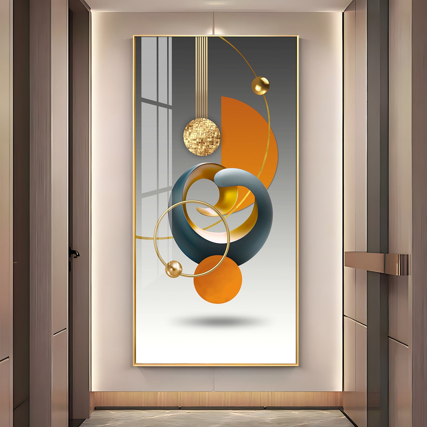Abstract Geometry Glass Finish Vertical Wall Art