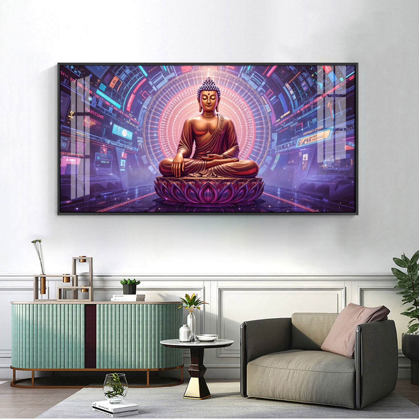 Abstract Harmony Of Buddha Glass Finish Horizontal Wall Art