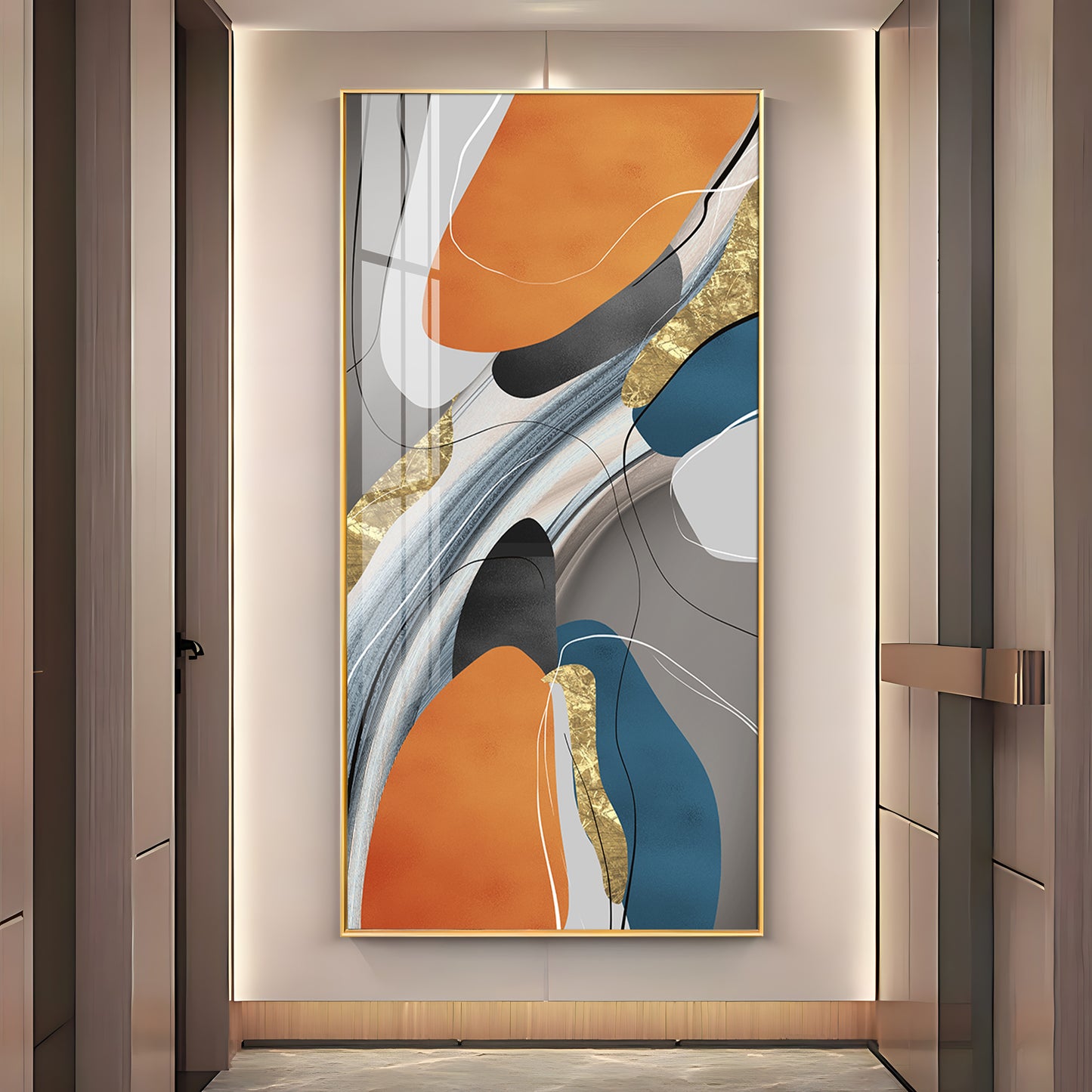 Vivid Abstraction Glass Finish Vertical Wall Art