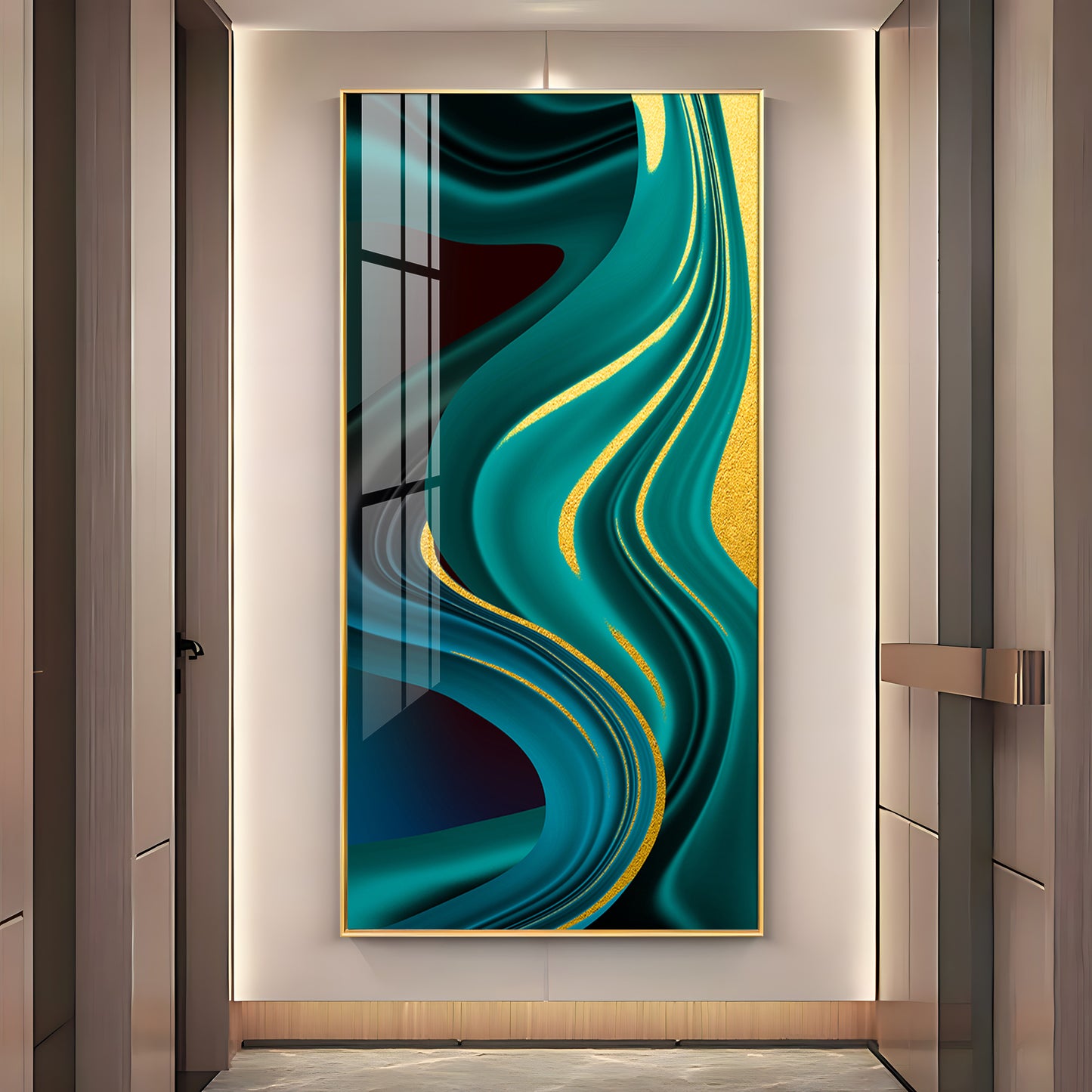 Green Abstract Art Glass Finish Vertical Wall Art
