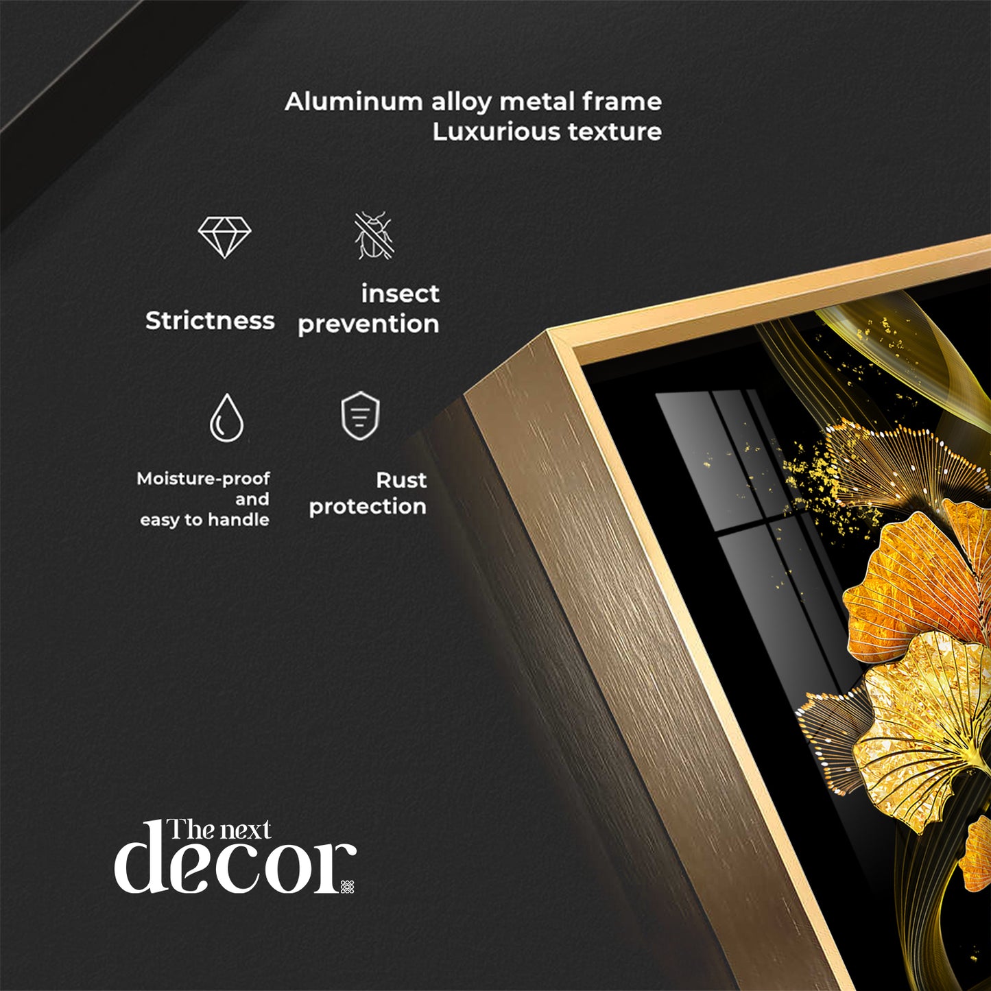 Golden Elegance Bloom Glass Finish Vertical Wall Art