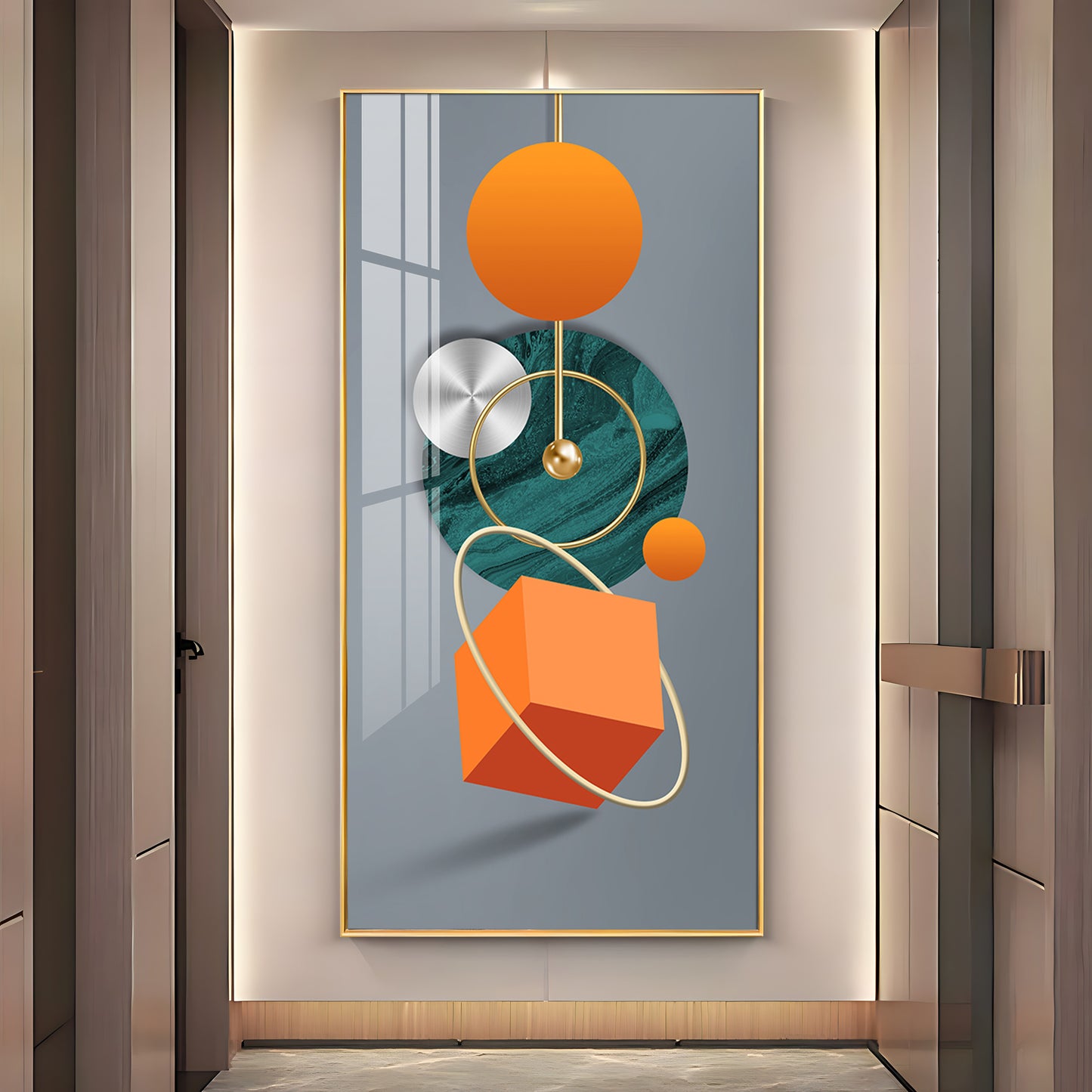 Orange Cube Glass Finish Vertical Wall Art