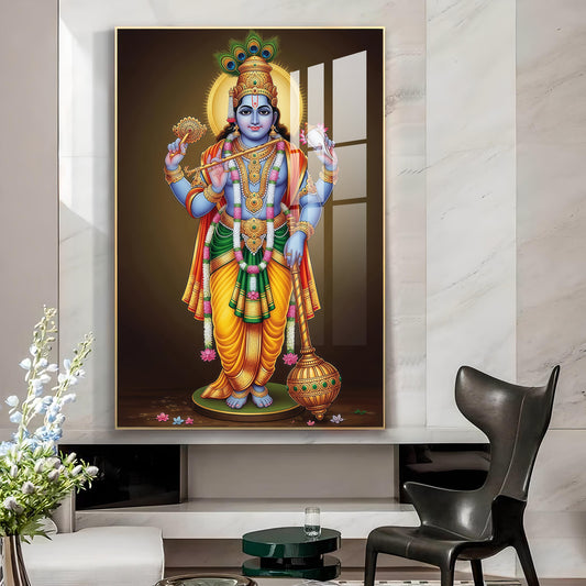 Bhagwan Vishnu Ji Glass Finish Vertical Wall Art