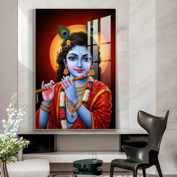 Lord Baby Krishna Ji Glass Finish Vertical Wall Art