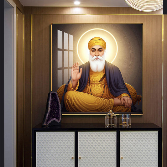 Shri Guru Nanak Dev Glass Finish Square Wall Art