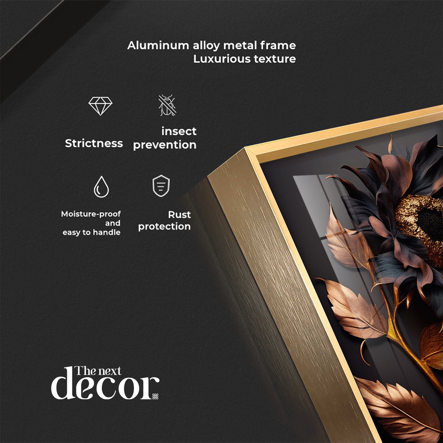 Midnight Sunflower Elegance Glass Finish Vertical Wall Art