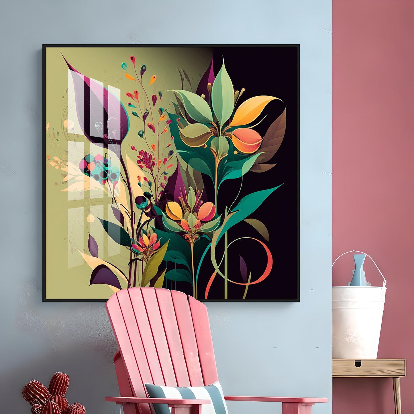 Midnight Petals Glass Finish Square Wall Art