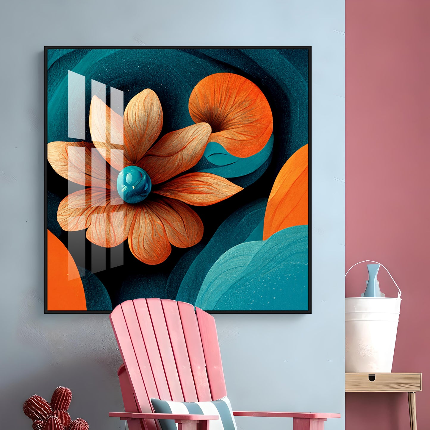 Abstract Floral Expression Glass Finish Square Wall Art