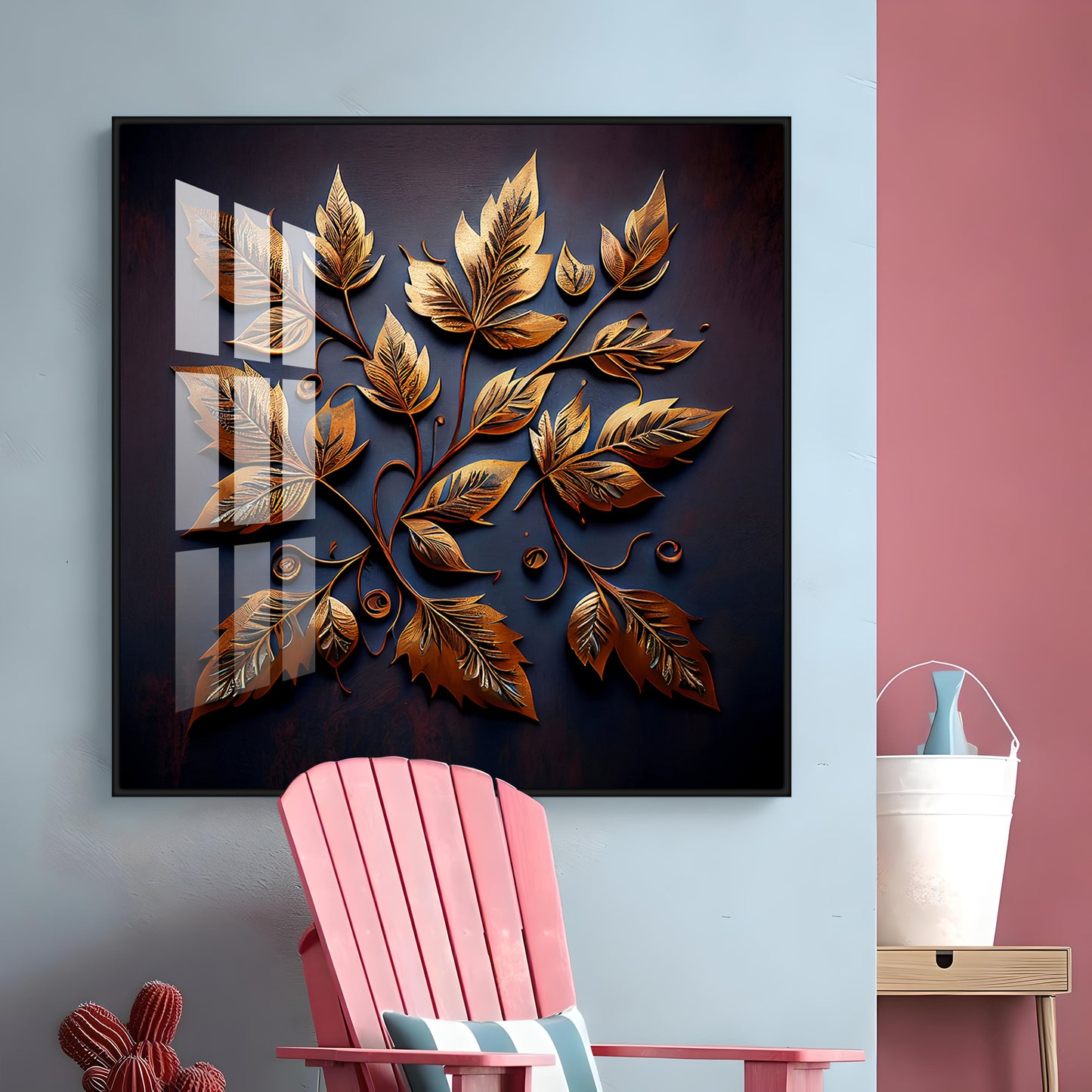Leafy Mural Elegance Glass Finish Square Wall Art