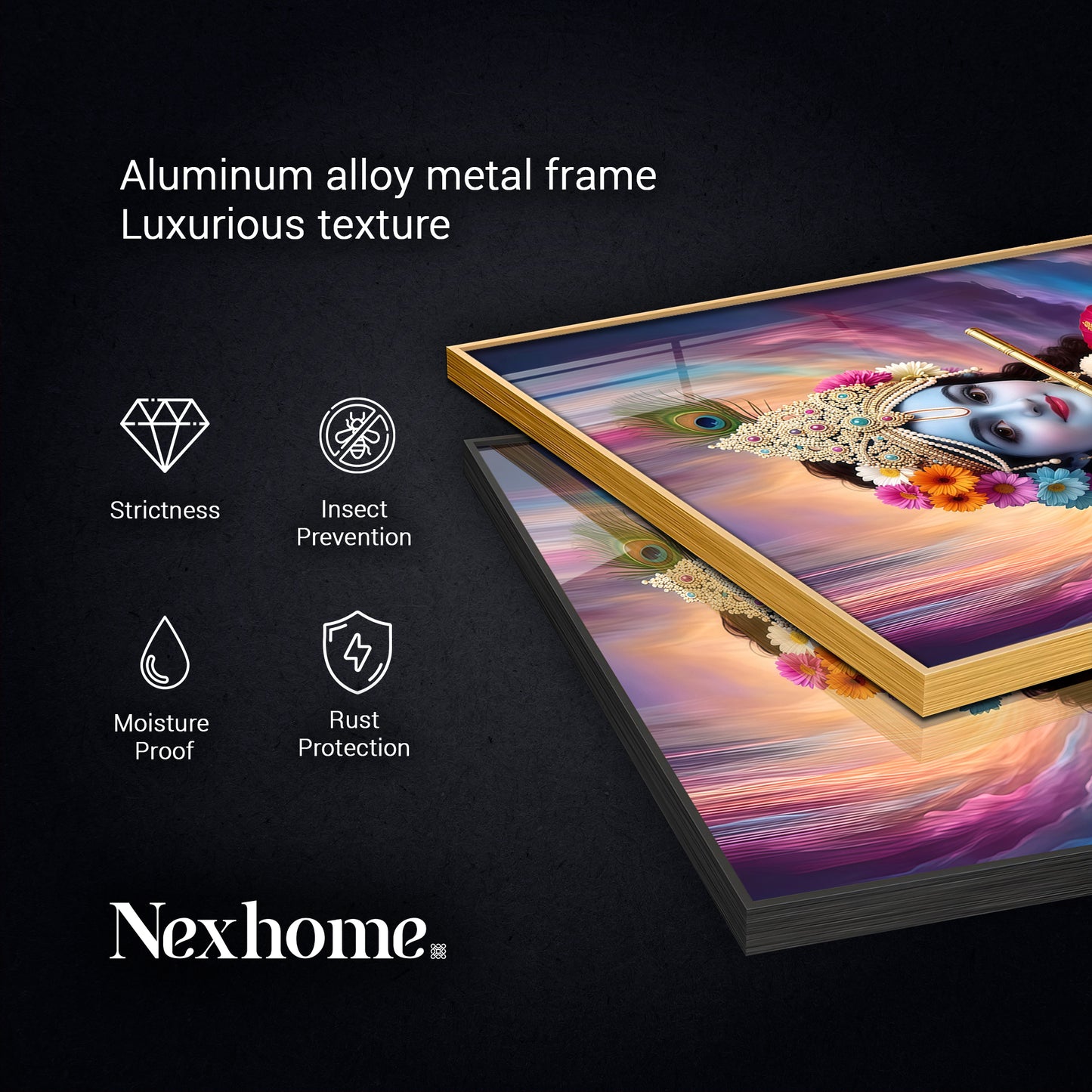 Colorful Krishna Ji Glass Finsih Vertical Wall Art