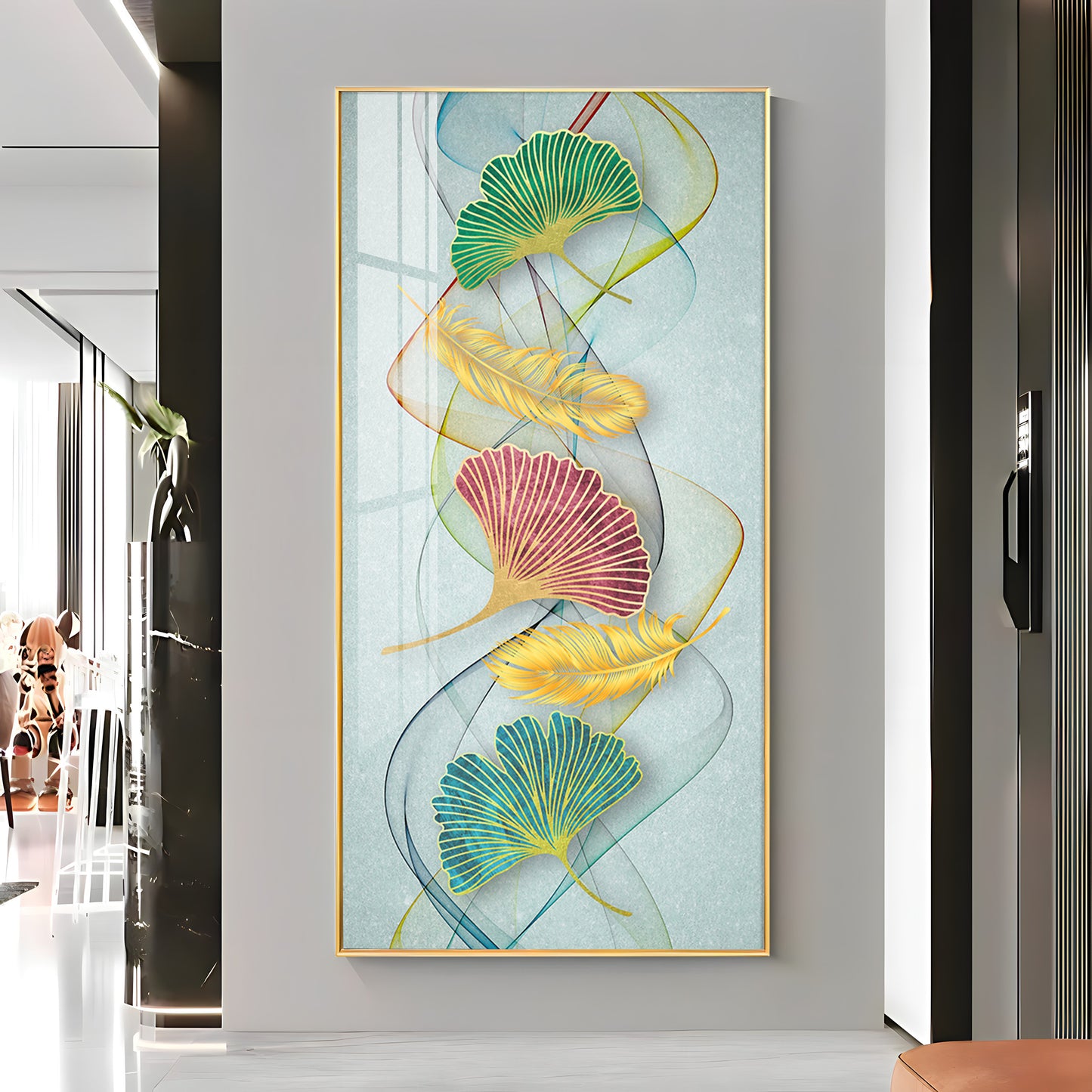 Petal Harmony Glass Finish Vertical Wall Art