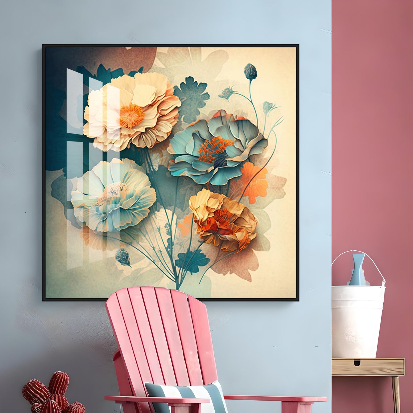 Floral Elegance for Interiors Glass Finish Square Wall Art
