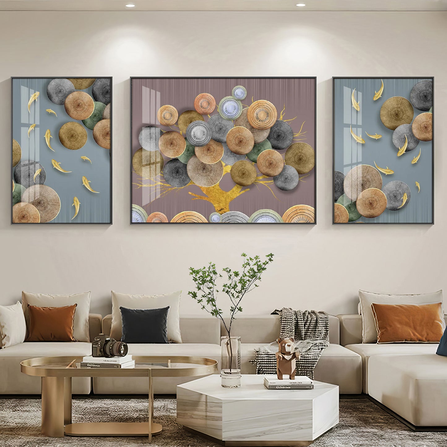 Spiral of Flower Glass Finish Wall Art (Set Of 3)