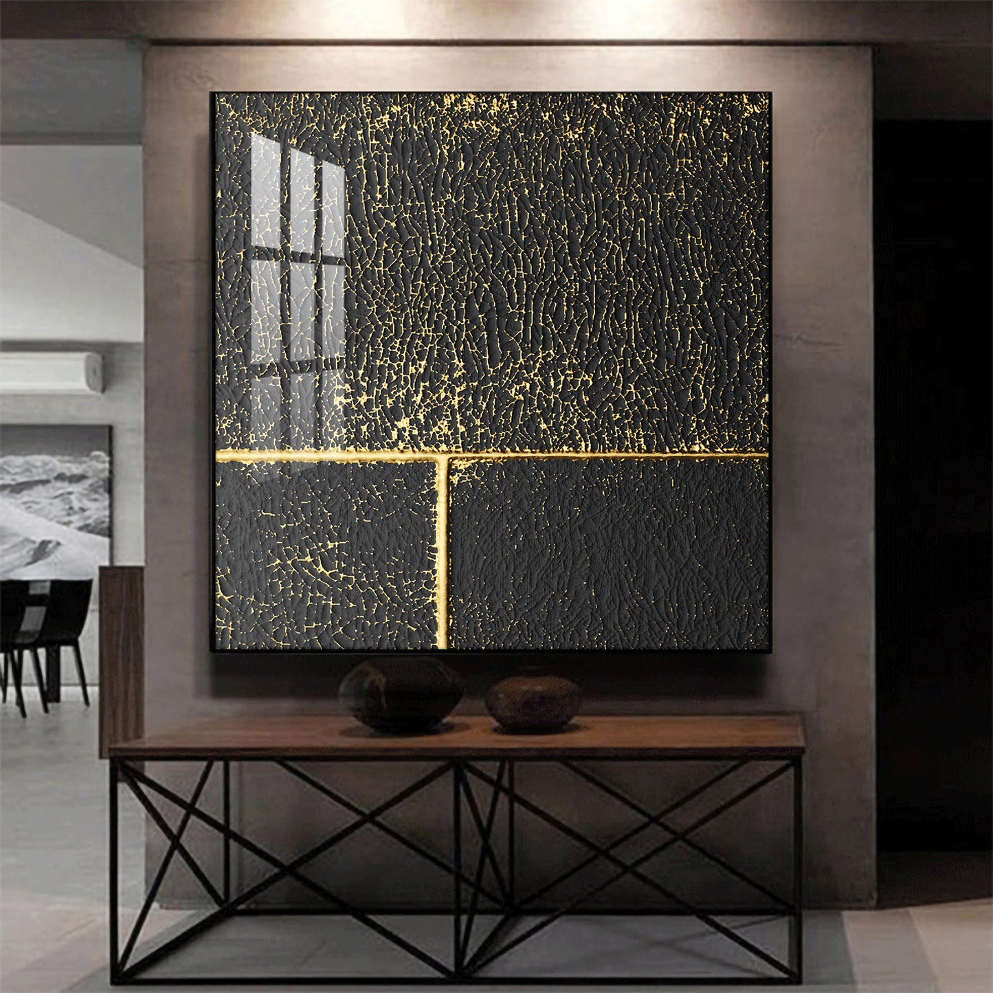 Black and Gold Reverie Glass Finish Square Wall Art