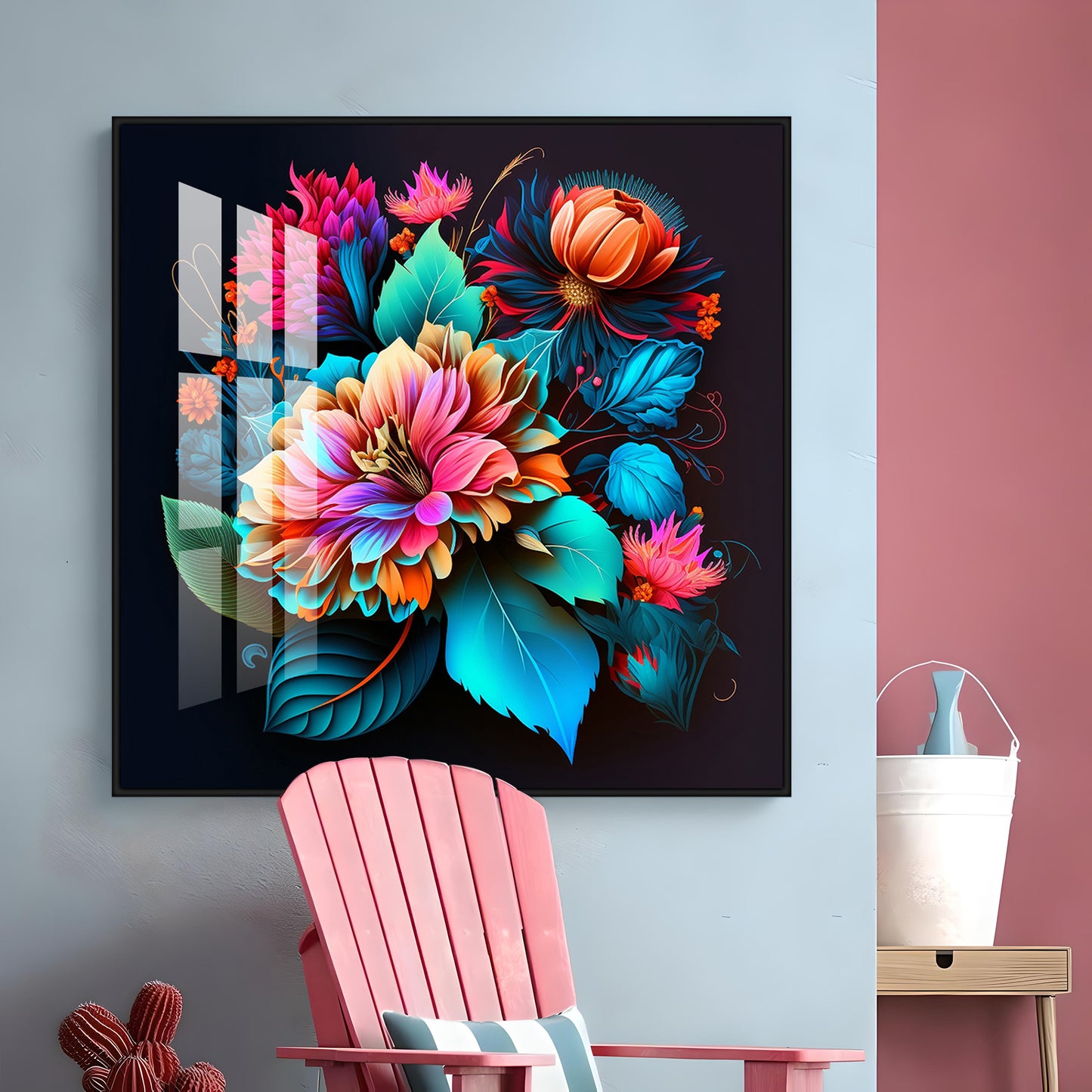 Blossom Noir Glass Finish Square Wall Art