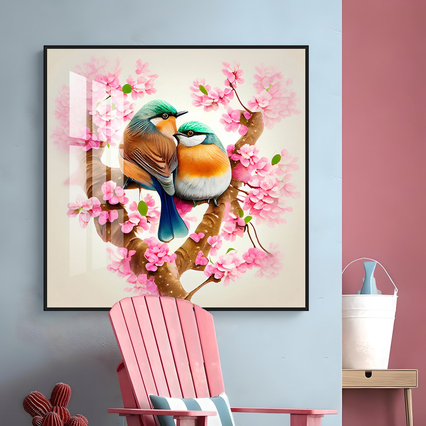Avian Harmony Glass Finish Square Wall Art