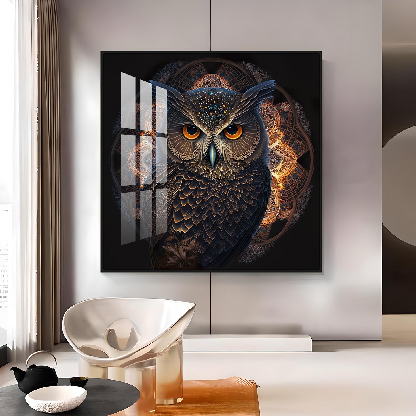 Enchanted Owl Glass Finish Square Wall Art