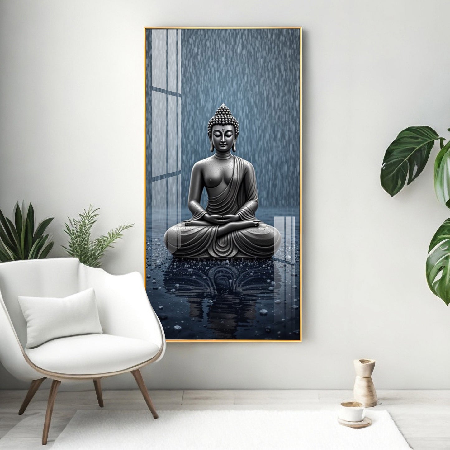 Sacred Budha Meditation Glass Finish Vertical Wall Art
