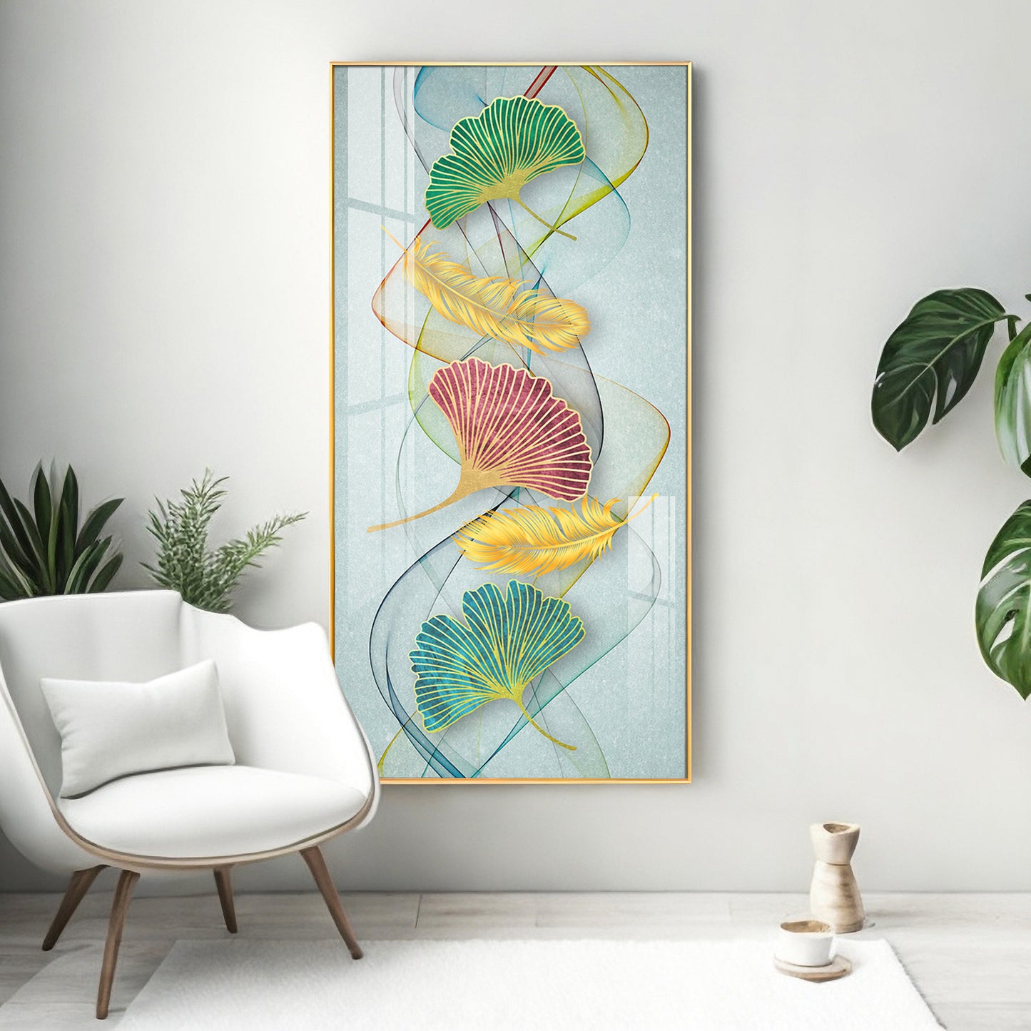 Petal Harmony Glass Finish Vertical Wall Art