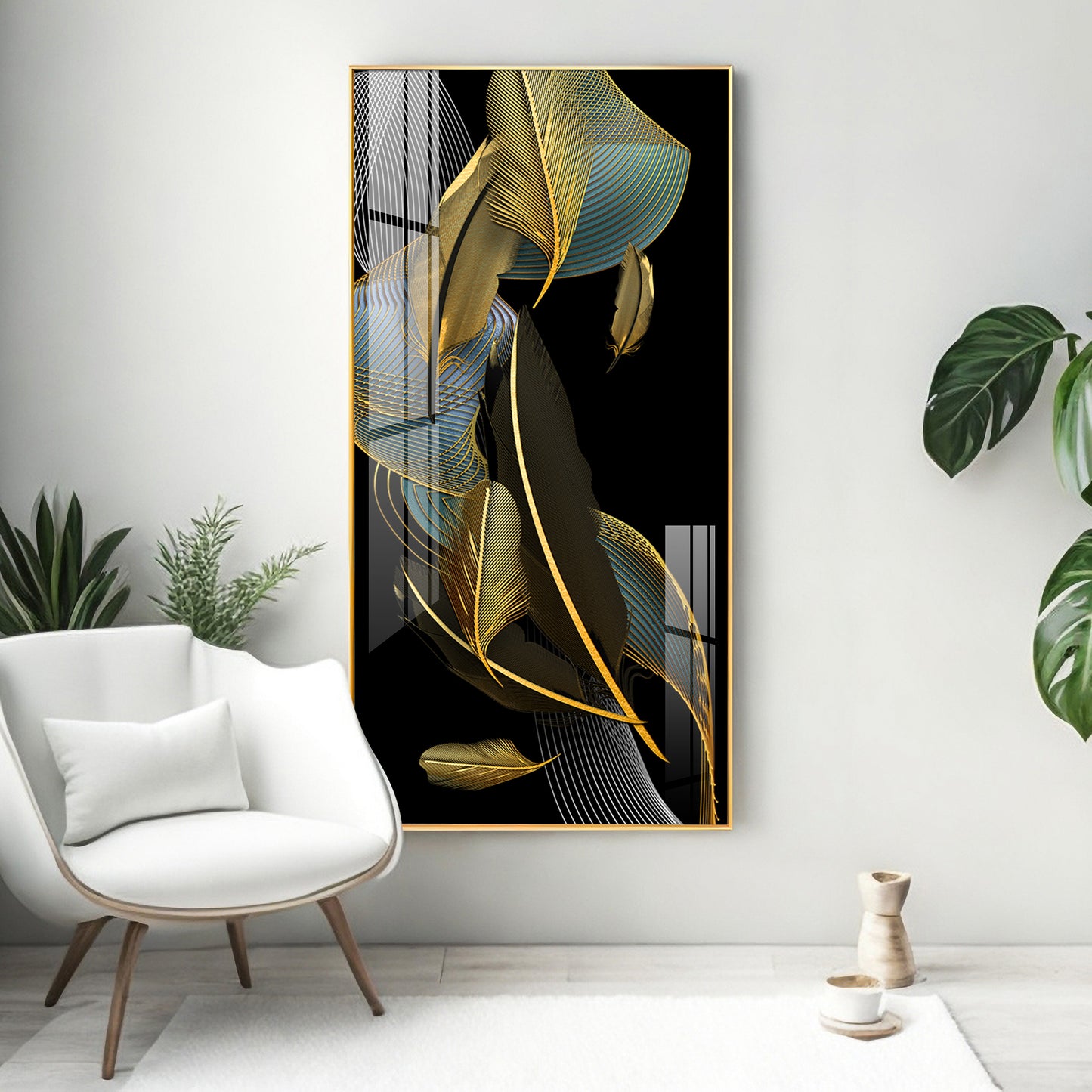 Luxe Leaf Dance Glass Finish Vertical Wall Art