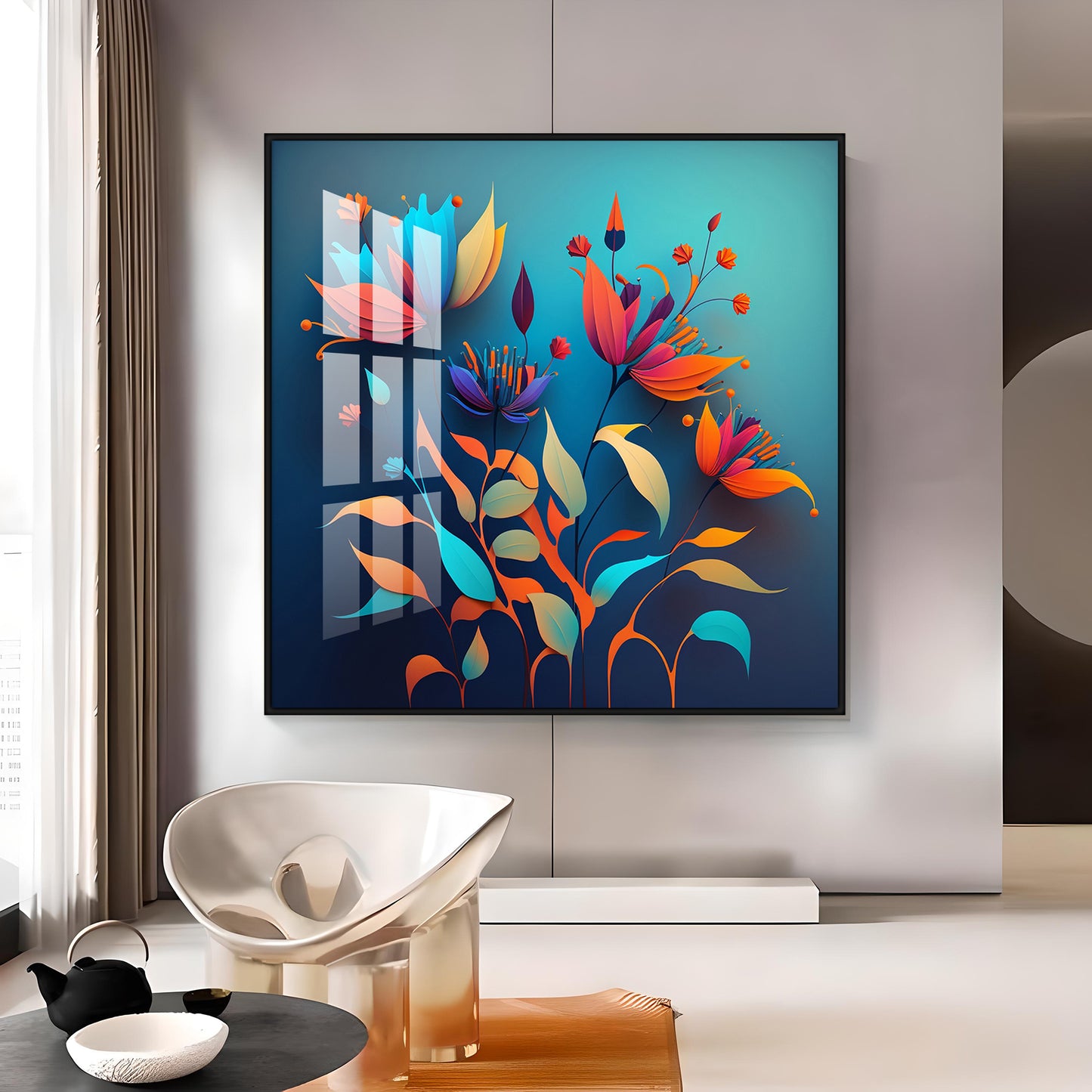 Shadowed Blooms Glass Finish Square Wall Art