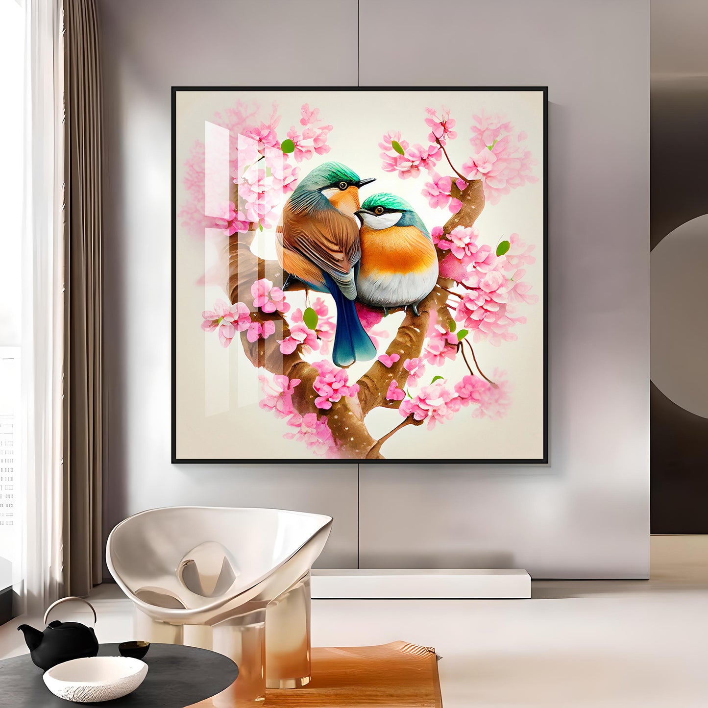 Avian Harmony Glass Finish Square Wall Art