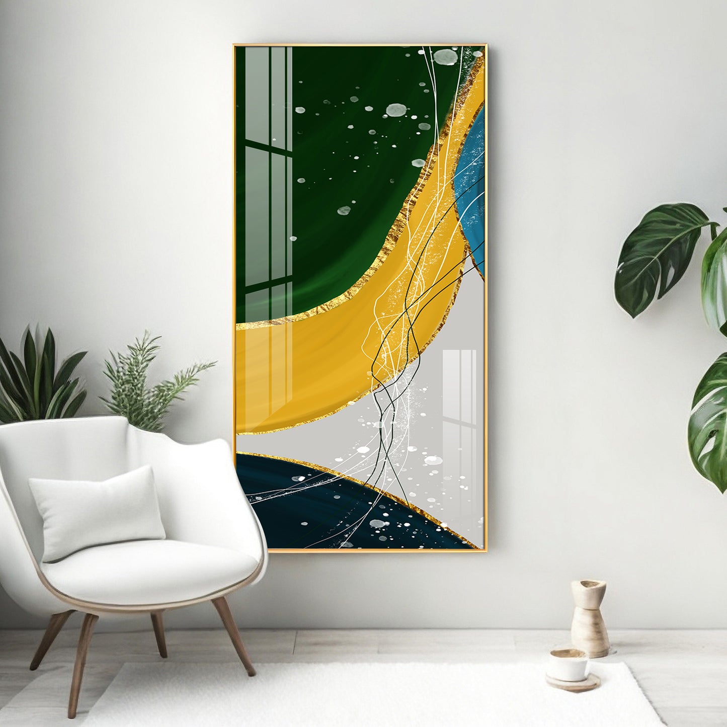 Chic Abstraction Glass Finish Vertical Wall Art