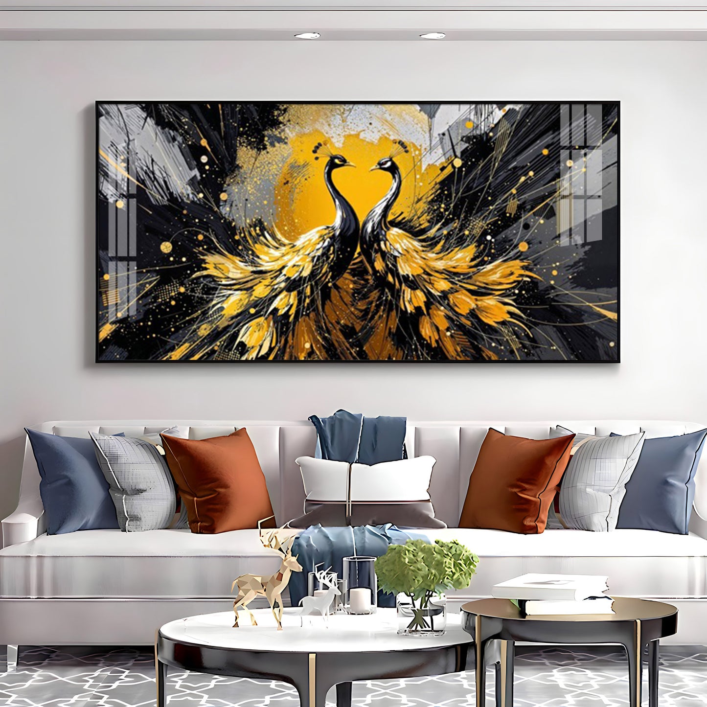Beautiful Two Mayura Glass Finish Horizontal Wall Art
