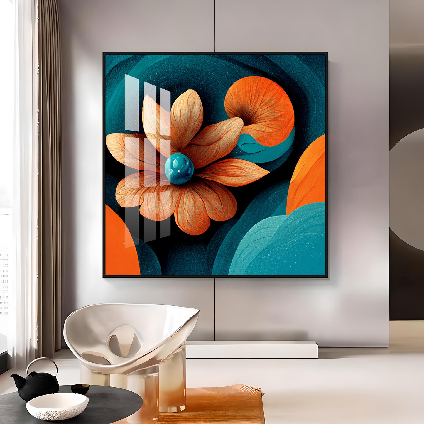 Abstract Floral Expression Glass Finish Square Wall Art