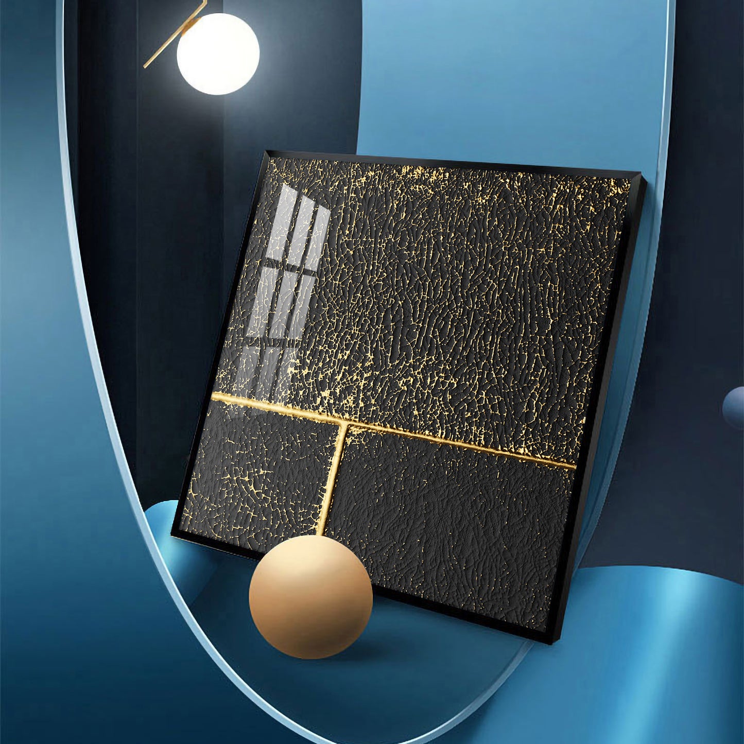 Black and Gold Reverie Glass Finish Square Wall Art
