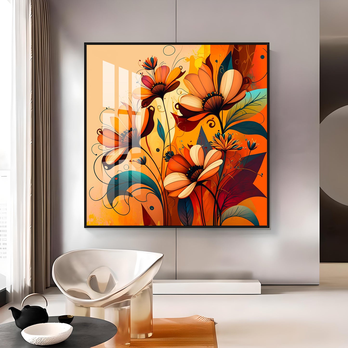 Warmth in Bloom Glass Finish Square Wall Art