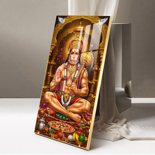 Spiritual Hanuman Ji Glass Finish Vertical Wall Art