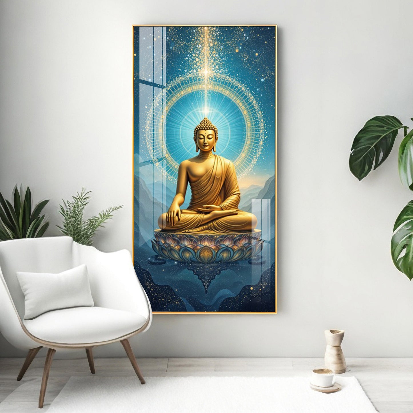 Mastering Concious Energery Budha Glass Finish Vertical Wall Art