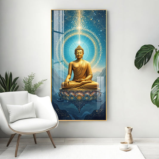 Mastering Concious Energery Budha Glass Finish Vertical Wall Art