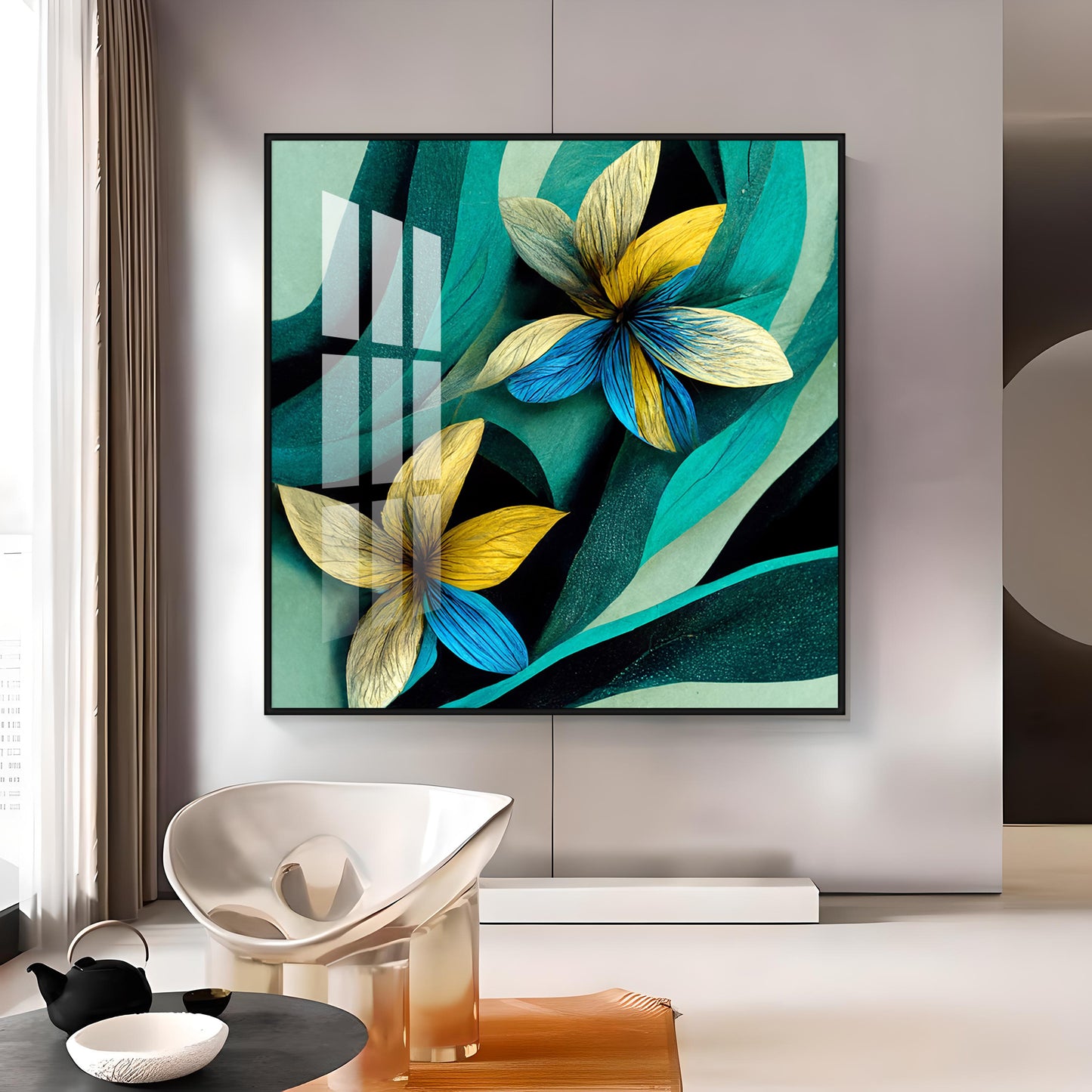 Shaded Contemporary Bloom Glass Finish Square Wall Art