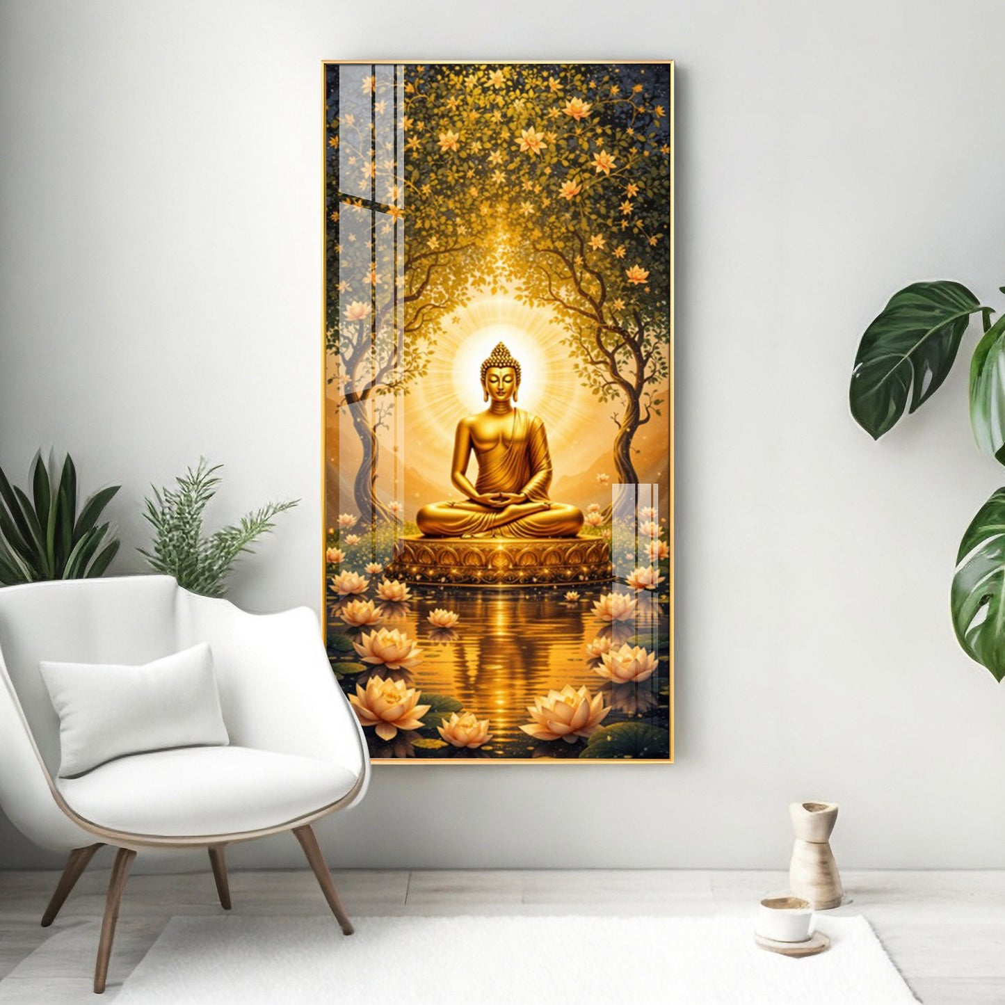 Budha's Aura Enligtning Glass Finish Vertical Wall Art