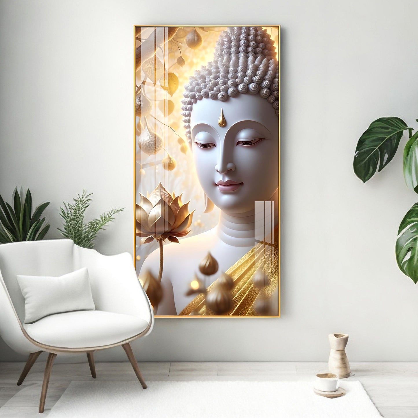 Sacred Stillness Buddha Glass Finish Vertical Wall Art