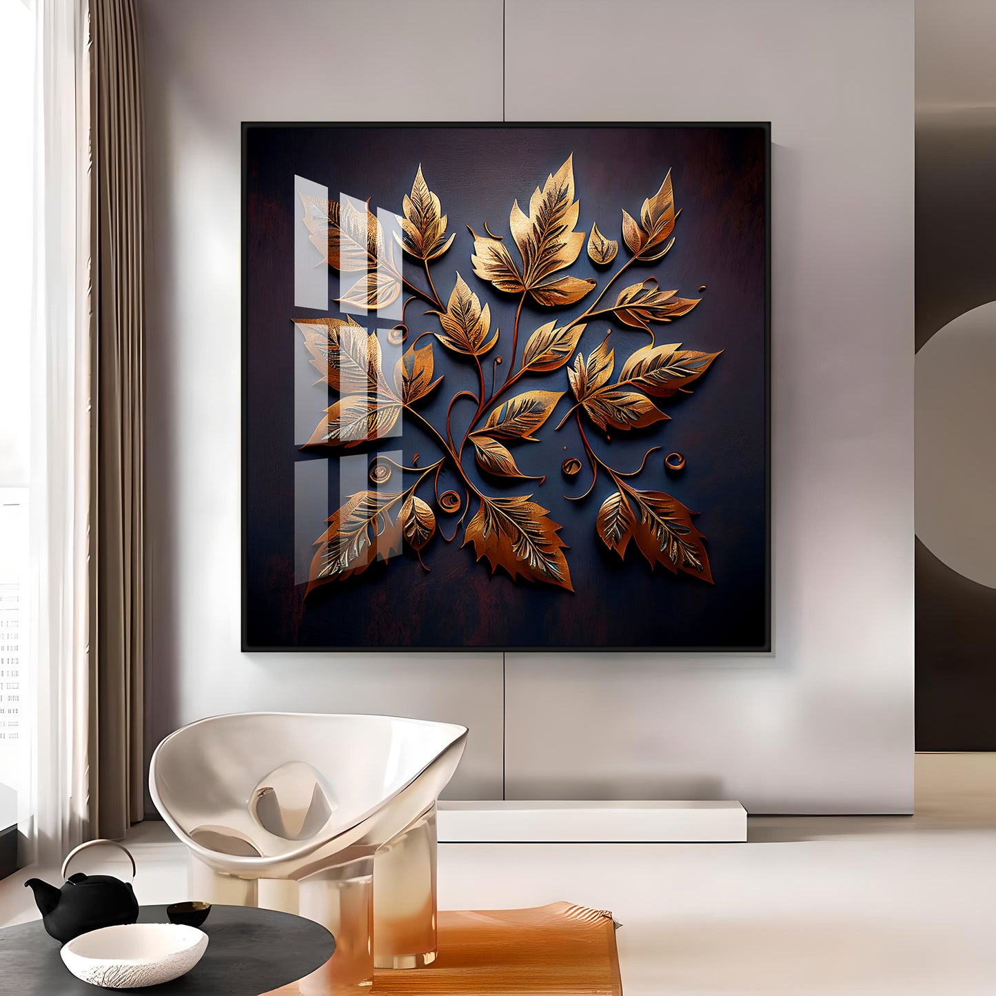 Leafy Mural Elegance Glass Finish Square Wall Art