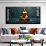 Golden Calm Budha Glass Finish Horizontal Wall Art