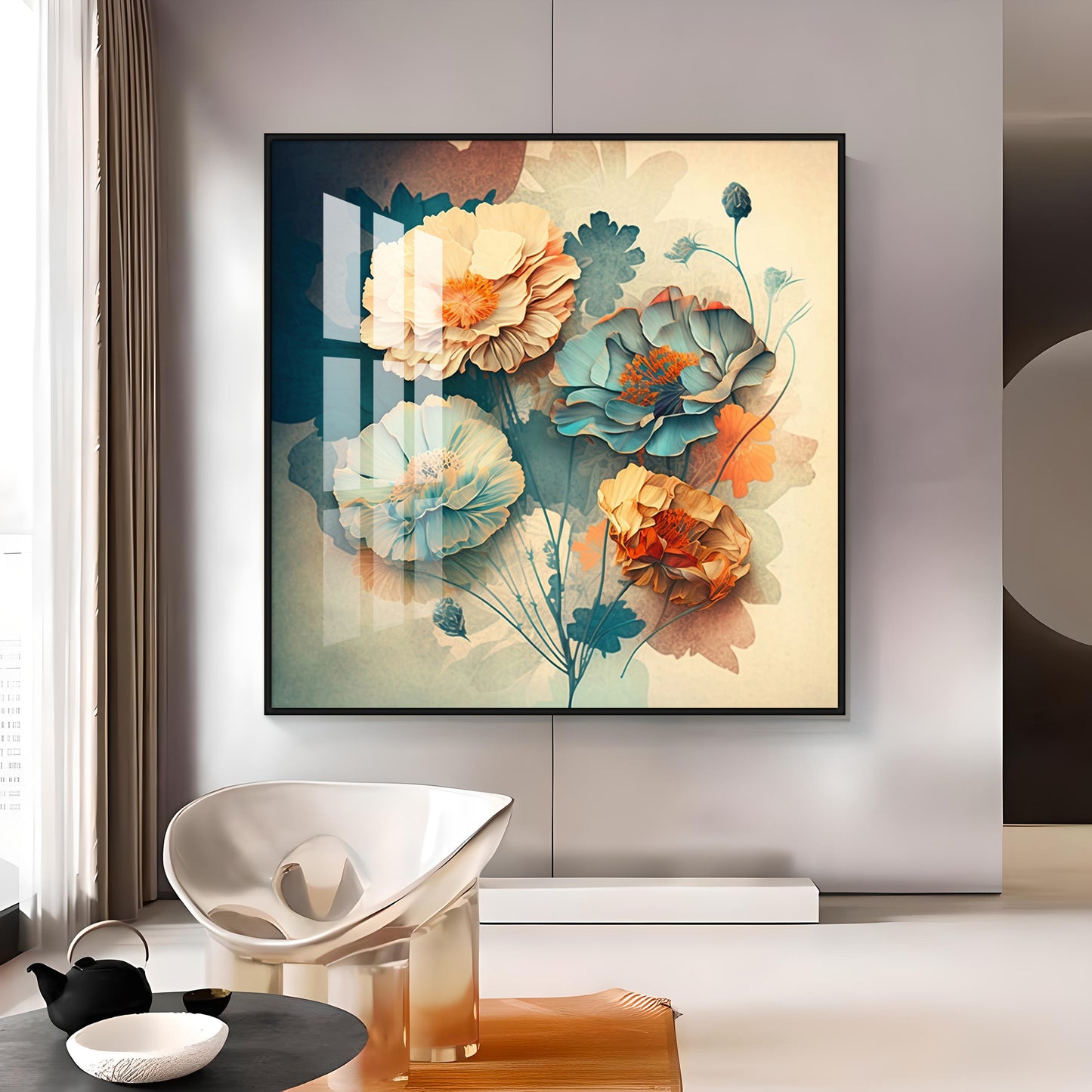Floral Elegance for Interiors Glass Finish Square Wall Art