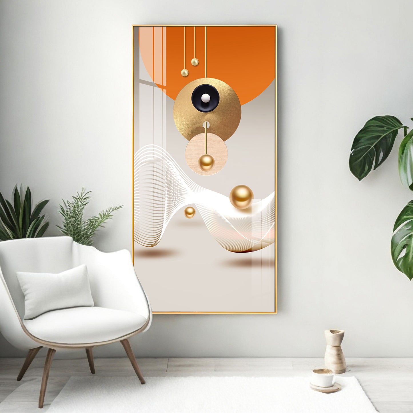 Golden Circle Geometry Glass Finish Vertical Wall Art